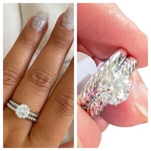 Moissanite Engagement Wedding Ring Set Sterling Silver 1.20ctw Round Size 6 $599